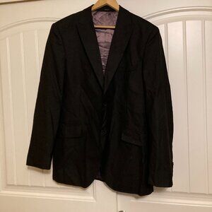 J. Ferrar Modern Fit Blazer 42L Black Pinstripe Polyester Rayon Blend 2 Buttons